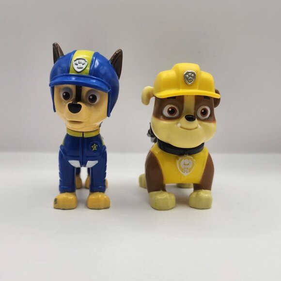 Paw Patrol Chase and Rubble Toy Figures Police Dog Action Poseable Lot of 2 - Picture 1 of 8
